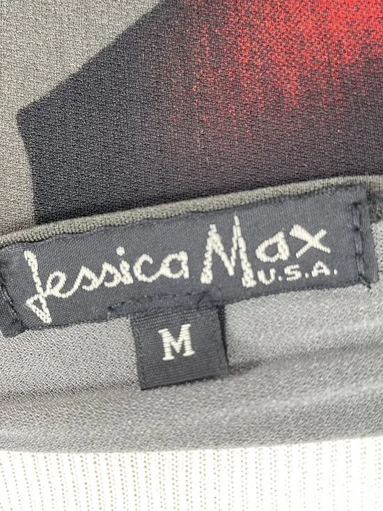 Vintage 90s Jessica Max Cabaret Graphic Top Mesh Sleeve Size M - Picture 6 of 9